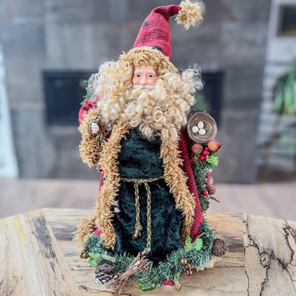 Woodland Rustic Santa Treetop/Tabletop Christmas Decor-Birds Nest-Pine Cones-19” - Picture 1 of 10